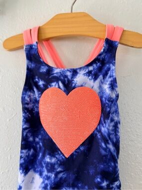 Cat & Jack Tie-Dye Heart One-Piece Swimsuit Size 2T Neon Pink Blue